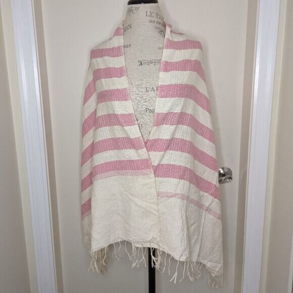 Pink stripe cotton linen blanket scarf - Picture 1 of 6